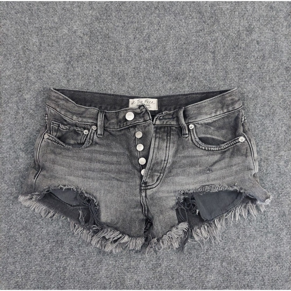 We The Free people Micro Shorts Womens 25 Black Gray‎ Cut Off Fringe Button Fly